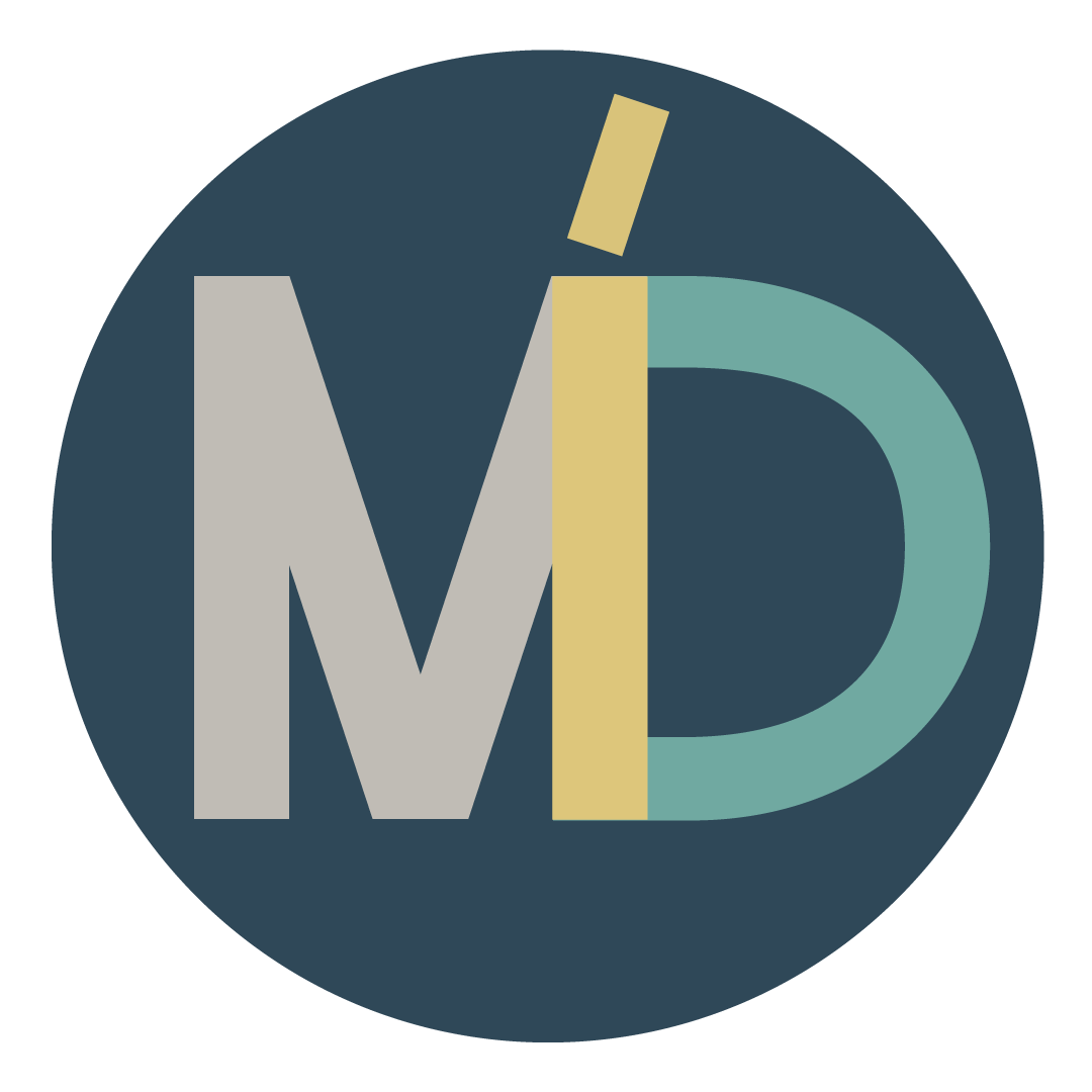 mdiDesign logo comprised of a teal circle with an abstract MDI monogram