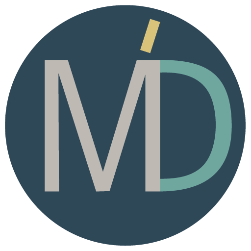 mdiDesign logo comprised of a teal circle with an abstract MDI monogram